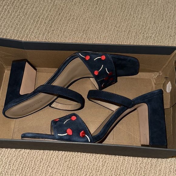NWT RARE Ann Taylor Cherry Two Strap Suede Block Heel Sandal in Night Sky Size 9 - Picture 5 of 11